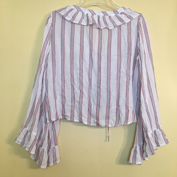 America Eagle Striped Ruffle Crop Top Tie Front S - Picture 2 of 10